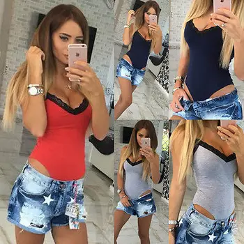 

Women Sexy V-neck A Body Lace Sleeveless Bodysuit Overalls Da Club Jumpsuit woman female clothes