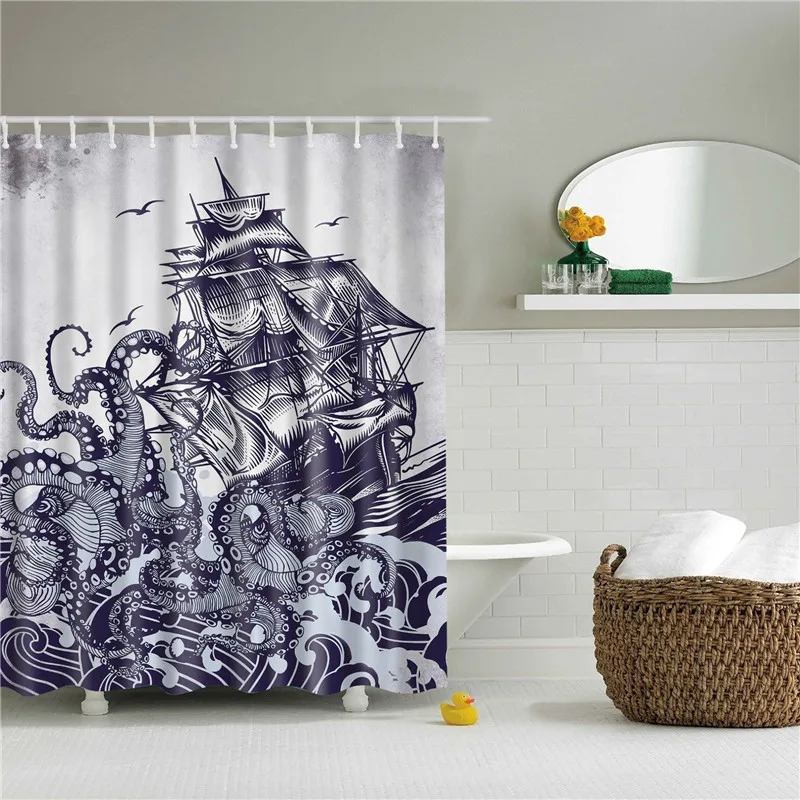 Пиратская тема 3d принтованная занавеска для душа Ткань Водонепроницаемая занавеска для ванной Товары для ванной грязная моющаяся занавеска для ванной - Цвет: TZ170466
