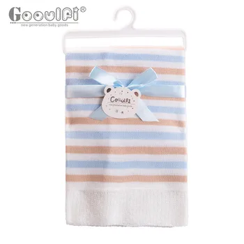 

Gooulfi Baby Blanket Cotton Unisex Blue Pink Brown Color Swaddle Blanket Baby Stripe Summer Crochet Baby Blanket Knitted