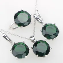 Зеленый кубический цирконий камни серебро 925 ювелирные наборы кулон ожерелье серьги украшения, кольца для женщин Праздник подарочная коробка