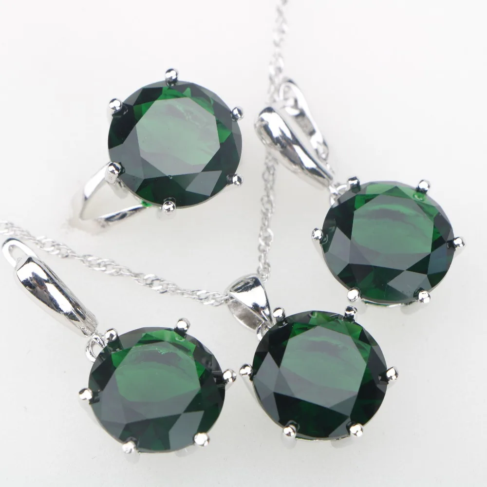 

Green Cubic Zirconia Stones Silver 925 Jewelry Sets Pendant Necklace Earrings Rings Decorations For Women Holiday Free Gift Box
