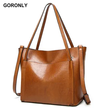 

GORONLY Brand Leather Handbag Women Designer Casual Tote Shoulder Bag Fashion Ladies Vintage Purses Female Crossbody Bags Bolsas