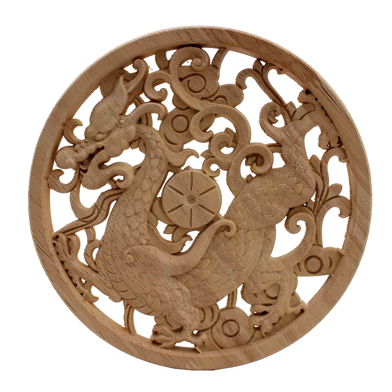 cheap VZLX China Flower Carving Natural Wood Appliques for Furniture Cabinet Unpainted Wooden Mouldings Decal Decorative Figurine