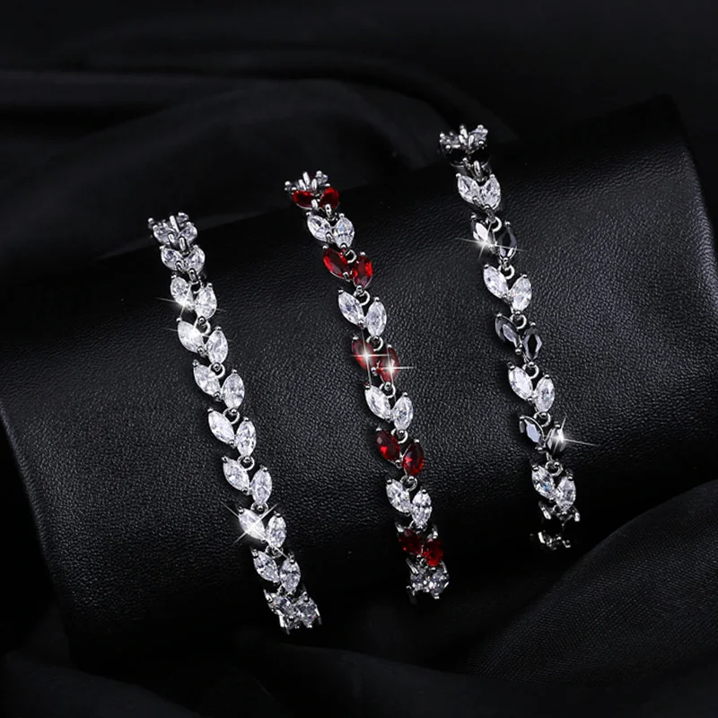CWWZircons New Trendy 2019 Cubic Zirconia Jewelry Silver Color Leaf Charm CZ Crystal Female Bracelets Bangles For Women CB060