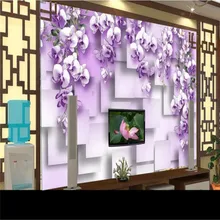 Custom mural living room 3D purple flower rattan TV background wall decoration painting wallpaper mural photo wallpaper custom mural europe the united states fashion wood mural bedroom living room wallpaper tv wall decoration painting