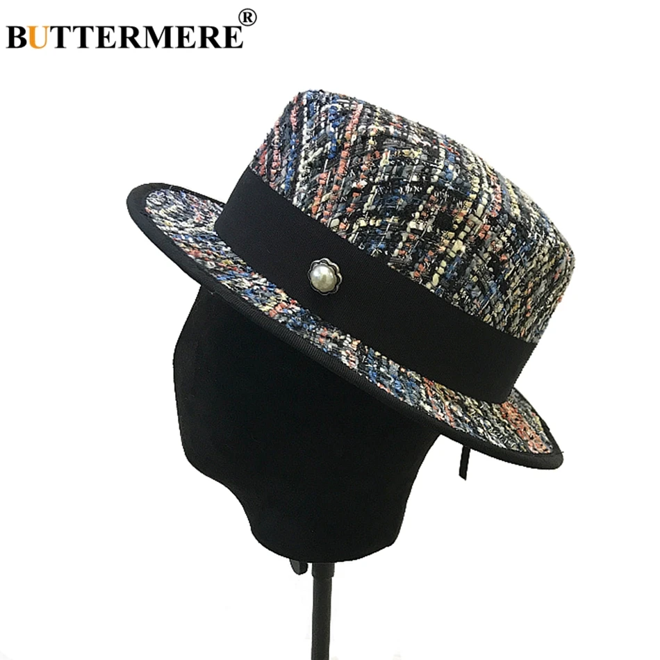 

BUTTERMERE Top Hat Fedoras Women Colorful Elegant Felt Hats Ladies Wide Brim Pearl Jazz Caps Female Autumn Winter Fedoras Hat