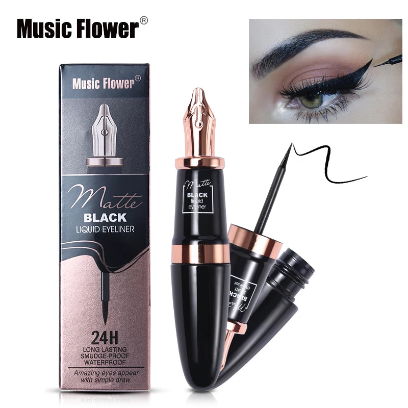 

Music Flower 24H Long Lasting Liquid Eyeliner Pencil Waterproof Eye Liner Tattoo Cool Black Silky Smudge-proof Makeup Quick Dry