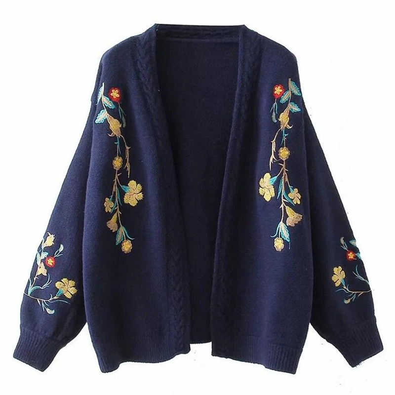 Oversized blue Embroidered Short pink 2018 Shawl Flora Autumn Beige Cardigan With Female V Small Fashion Knit Coats Woman Sweater neck qpwgWUaWR
