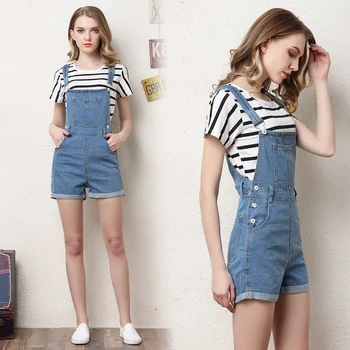 

Short Denim Overalls Women Jumpsuit Romper High Waist Casual Fashion Jeans Playsuit Washed Blue Dungarees 2018 Summer Clothing