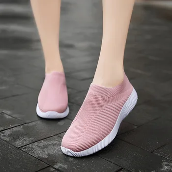 

Women Flyknit Mesh Breathable Sneakers Low Top Casual Leisure Running Sports Shoes Slip on Walking Sock Shoes