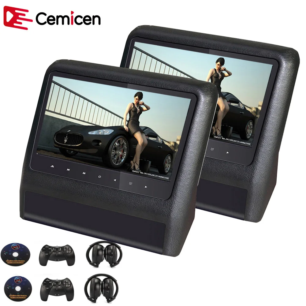 

Cemicen 2PCS 9 Inch Car Headrest Monitor Video DVD/MP5 Player with USB/SD LCD Screen Backseat Displayer IR/FM Transmitter Remote