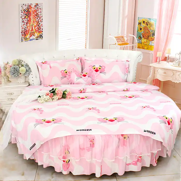 Pink Lace Round Bed Bedding Sets Super King Queen Size Bedding