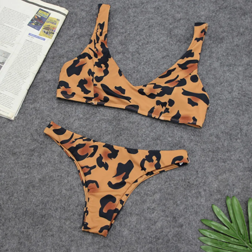 Bowknot Bikini Set Leopard Women Push-Up Two Piece Bathing Swimwear Sexy Micro Bikinis Beachwear Swimsuit Biquini#H