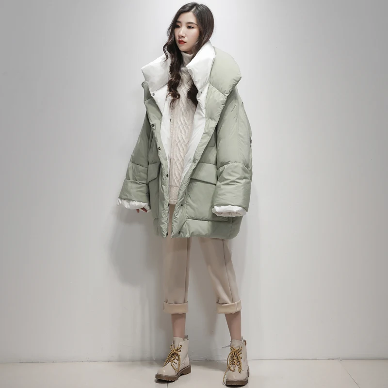 LYNETTE'S CHINOISERIE Winter Original Design Women Brief Loose X-long Hooded White Duck Down Coat Jackets Outerwear