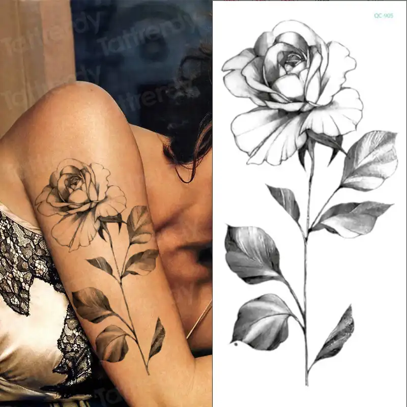 Temporary Tattoo Sticker Flower Black Roses Peony Sketches Tattoo Temporary Tattoo Sticker Flower Black Roses Peony Sketches Tattoo