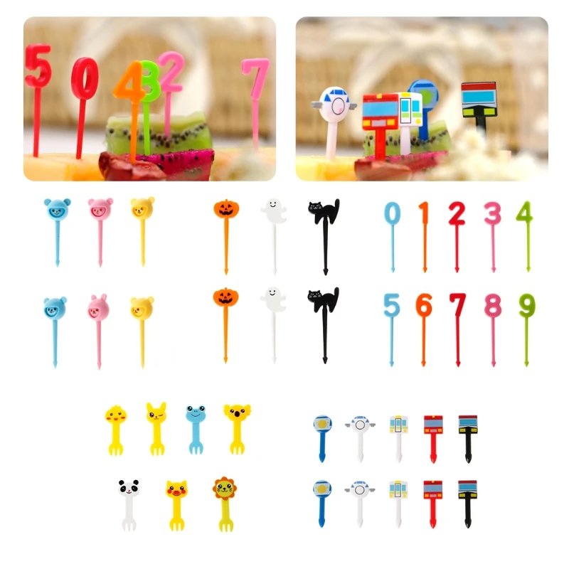 

Halloween/ Animal/ Number/Farm Cartoon Fruit Fork Set Plastic Cute Toothpick Tableware Food Picks 4.5x1.5cm
