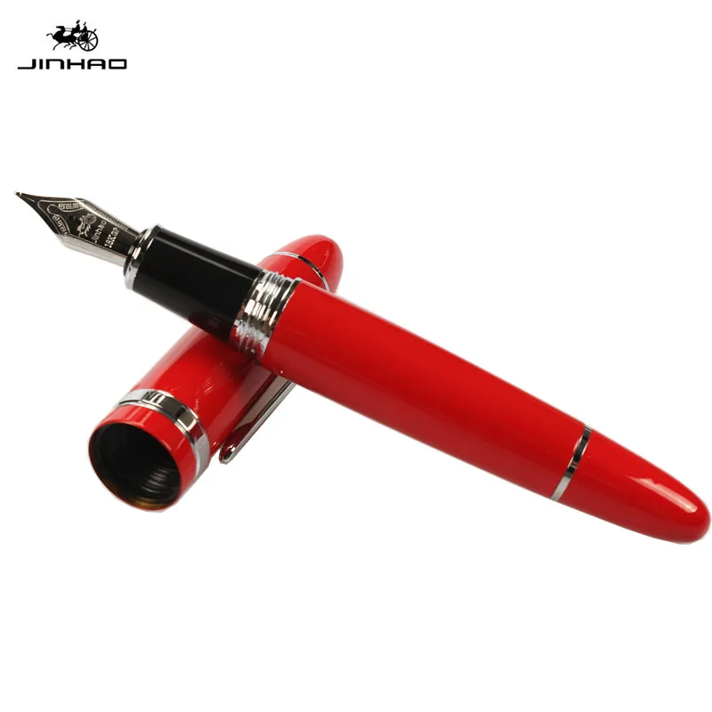 

JINHAO 159 18KGP MEDIUM BROAD NIB FOUNTAIN PEN red BARREL SILVER TRIM FREE SHIPPING