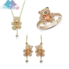 Miss Lady, розовое золото, стеклянный медведь, Кристальные Ювелирные наборы, pendientes oso pulseras to. us bear ювелирные изделия для женщин MLZ1272
