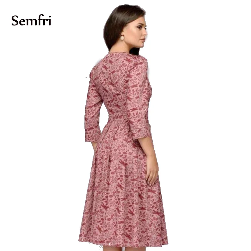 Semfri Для женщин платье с цветочным рисунком с длинными рукавами с принтом Элегантный О-образным вырезом Повседневное линии платья партии ретро небольшой floral Maxi Shirt dress