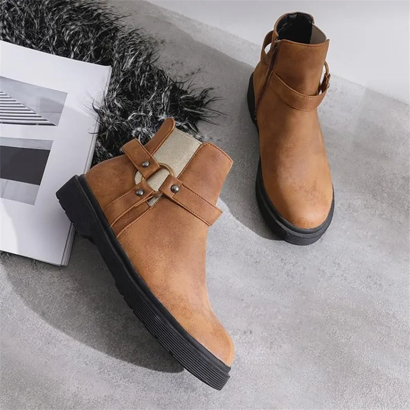 2019 Autumn Winter New Women's Boots Casual Flat Platform Ankle Boots Big Size Chelsea Boots Shoes For Woman Side Zip Lady Shoes (12)