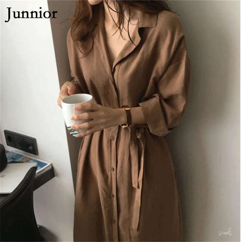 korean Loose Solid Color Outwear Lapel Over The Knee Sunscreen Windbreaker Female Spring And Autumn Wild Long Shirt Coat 2019 korean Loose Solid Color Outwear Lapel Over The Knee Sunscreen Windbreaker Female Spring And Autumn Wild Long Shirt Coat 2019