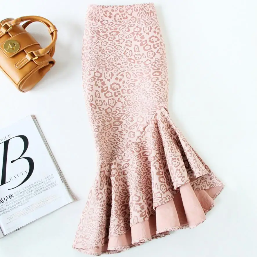 Асимметричная замшевая леопардовая юбка для женщин размера плюс 4XL, облегающая бедра высокая талия, Офисная Женская юбка-Русалка - Цвет: pink