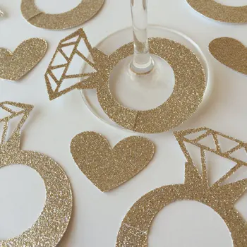 

antique gold Diamond Glass Ring Wine Drink Marker Name Tags Charms Wedding Party Bachelorette Bridal shower place table cards
