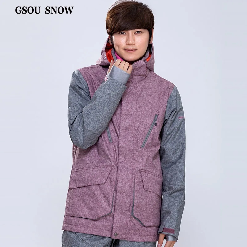 

GSOU SNOW Winter Warm thick ski suit Mens Jacket Mens pure Korean splicing of single and double plate outdoor waterproof ski jac