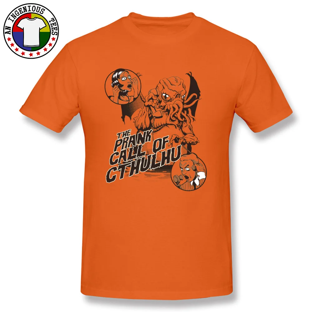On Sale Men T Shirts Round Collar Short Sleeve 100% Cotton Custom Tops Shirts Summer Sweatshirts Wholesale The Prank Call of Cthulhu -3365 orange