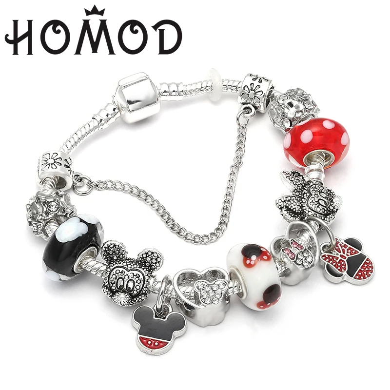 

HOMOD Cute Children Mickey Charms Bracelet Fits Europe America Pandora Bracelet for Women Kids Girl DIY Bracelet