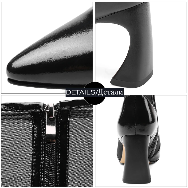 Femmes Boot Isnom Chaussures black Printemps Nouveau Talon En Insolite Bottes Mode Verni Pointu Femelle Black Maille 2019 Bout Femme Long Short Cuir wzApnzqI