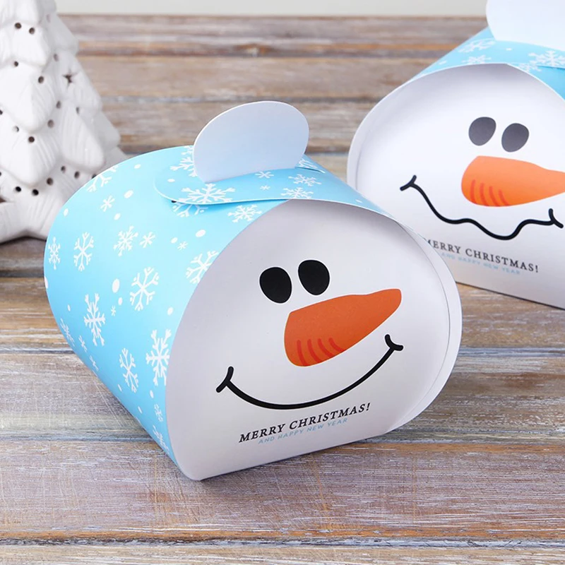 

(50 pieces/lot) Merry Christmas Kids Gift Smile Snowman Cake Biscuits Box Party Decoration Belly Santa Paper Cookie Box B073