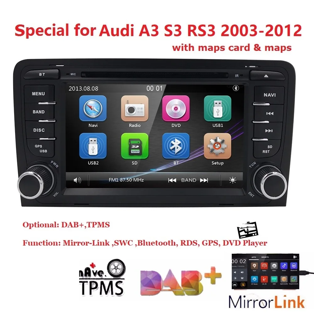 Монитор автомобиля gps для Audi A3 S3 RS3 2003-2012 dvd-плеер Радио Стерео ips экран Мультимедиа Авто навигация dab bt dvb-t rds карты