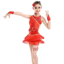 Новые Детские кисточкой латина, ча-ча-ча Сальса Танго vestido латино костюмы для латинских танцев бальное платье красный, черный, синий черный