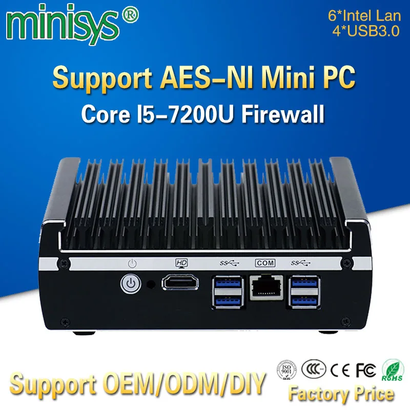 Мини-сервер Minisys для домашнего брандмауэра, 6 портов Lan, Intel Kaby lake Core, I5-7200U, безвентиляторный, vpn-pfsense, мини-ПК с 4 USB3.0 AES-NI Мини-сервер Minisys для домашнего брандмауэра, 6 портов Lan, Intel Kaby lake Core, I5-7200U, безвентиляторный, vpn-pfsense, мини-ПК с 4 USB3.0 AES-NI