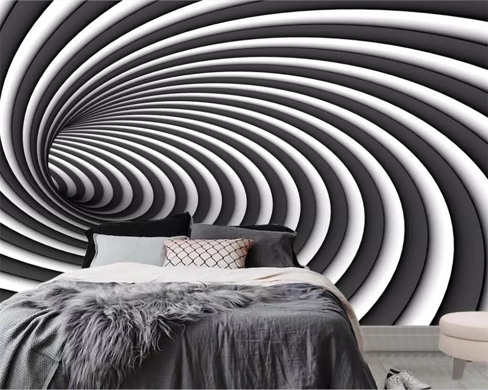 Beibehang Wallpaper mural Nordic minimalist black and white stereo tunnel TV background wall living room bedroom 3d wallpaper Beibehang Wallpaper mural Nordic minimalist black and white stereo tunnel TV background wall living room bedroom 3d wallpaper
