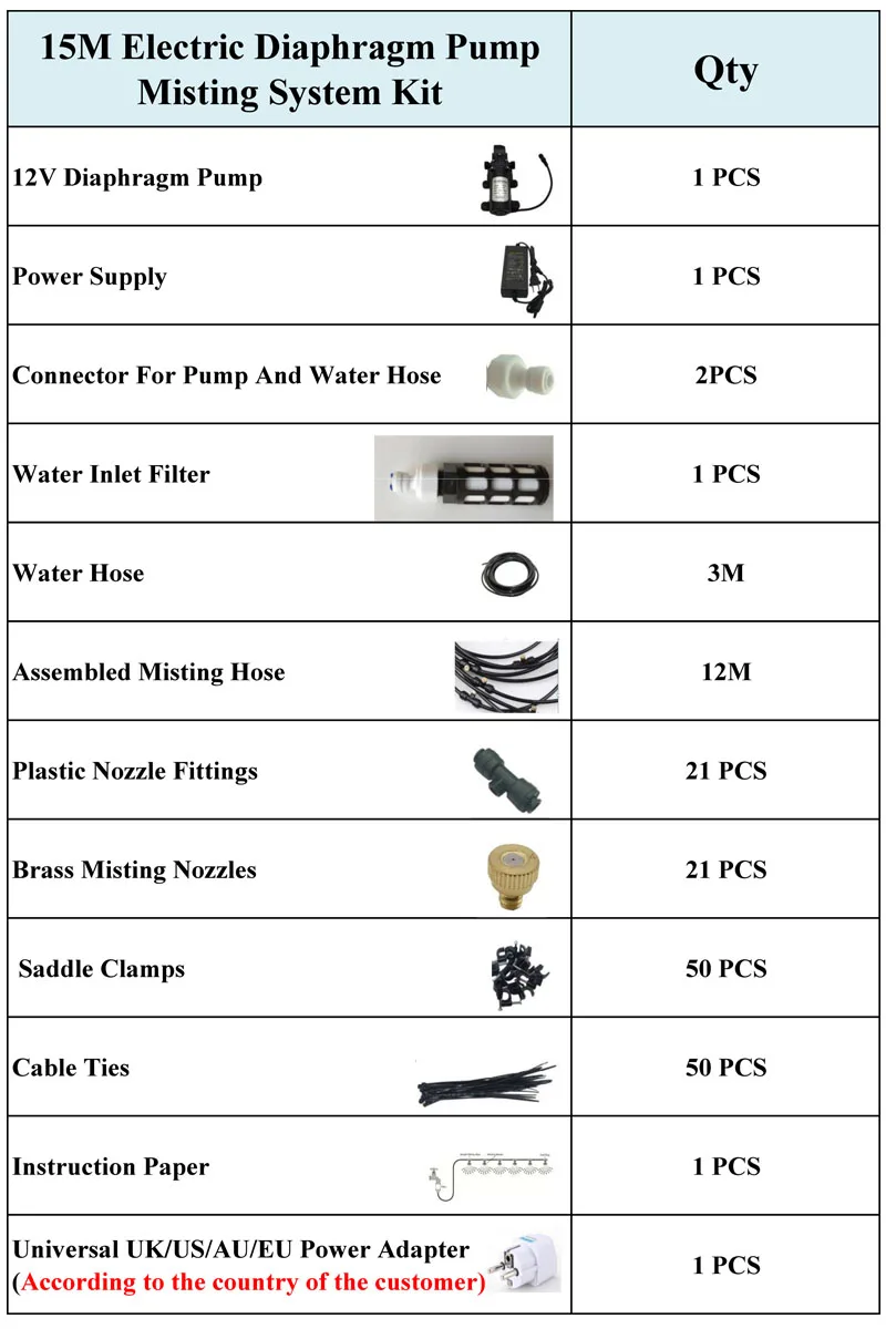 15M Electric Diaphragm Pump Misting system Kit