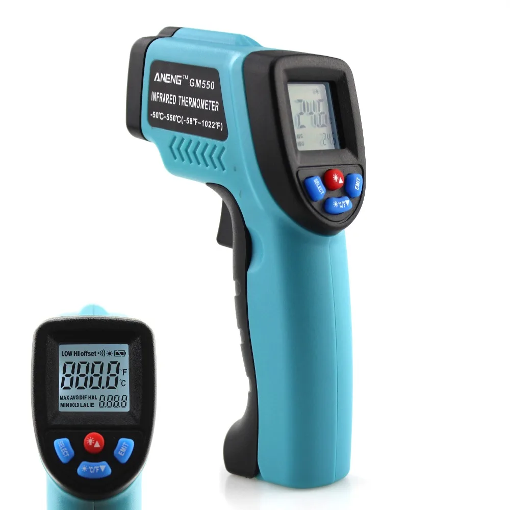 Цифровой инфракрасный термометр ANENG GM550, измеритель температуры, пирометр, лазерный ЖК-дисплей+ Подсветка-50~ 550 градусов по Цельсию