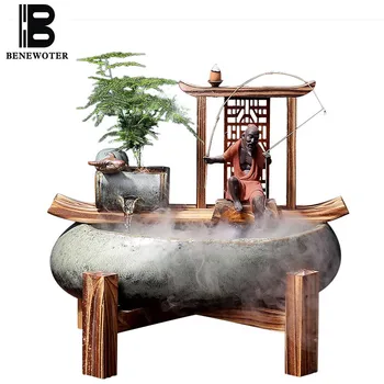 

110V/220V Zen Flowing Water Fountain Humidifier Atomizer Lucky Office Desktop Fish Tank Ceramic Crafts Business Gifts Home Decor