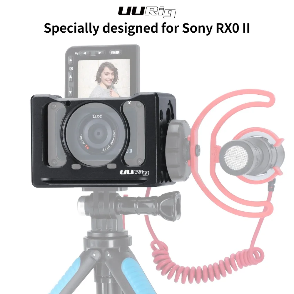 

In Stock UURig For Sony RX0 II Mini Special Camera Cage, VLOG Selfie Hand Grip with Cold Shoe for Mic Fill Light
