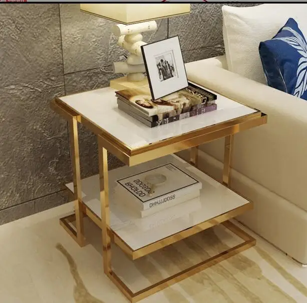 Simple modern sofa corner. Metal tempered glass multi-layer white edge table. Small tea table.. Simple modern sofa corner. Metal tempered glass multi-layer white edge table. Small tea table..