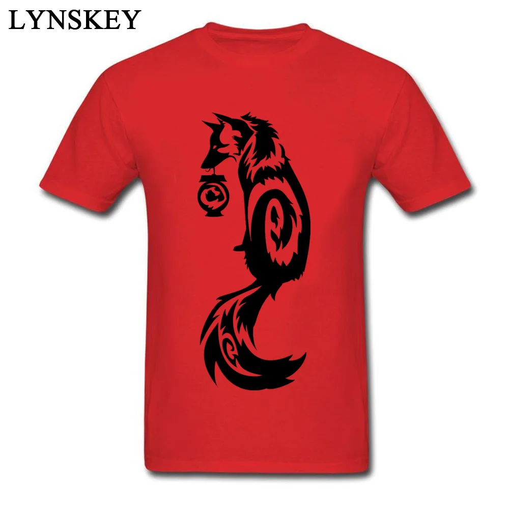 T-shirts Funny Short Sleeve New Arrival Round Neck 100% Cotton Fabric Tops T Shirt Casual Summer Autumn Printing Tee-Shirts for Adult Fox Kitsune Tribal with Spirit Lantern red