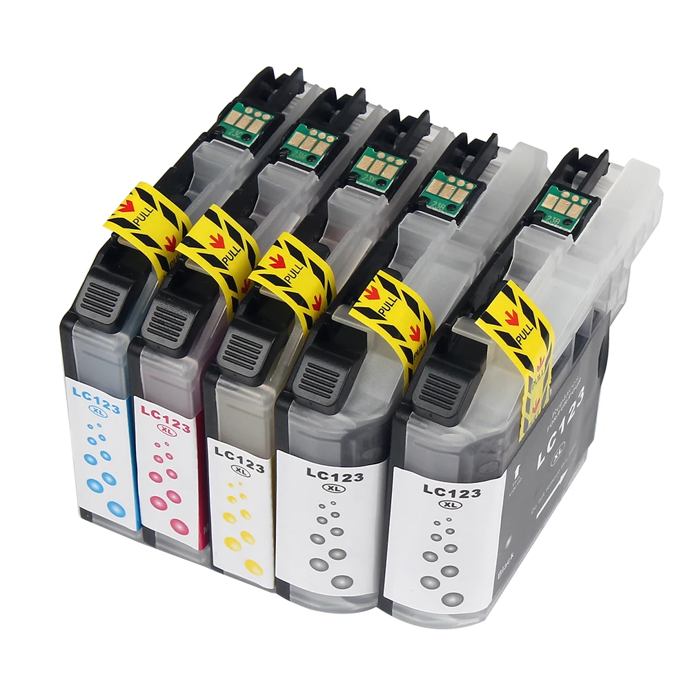 5PK, Printer Cartridges for Brother LC123 LC 123 123XL with Chip DCP