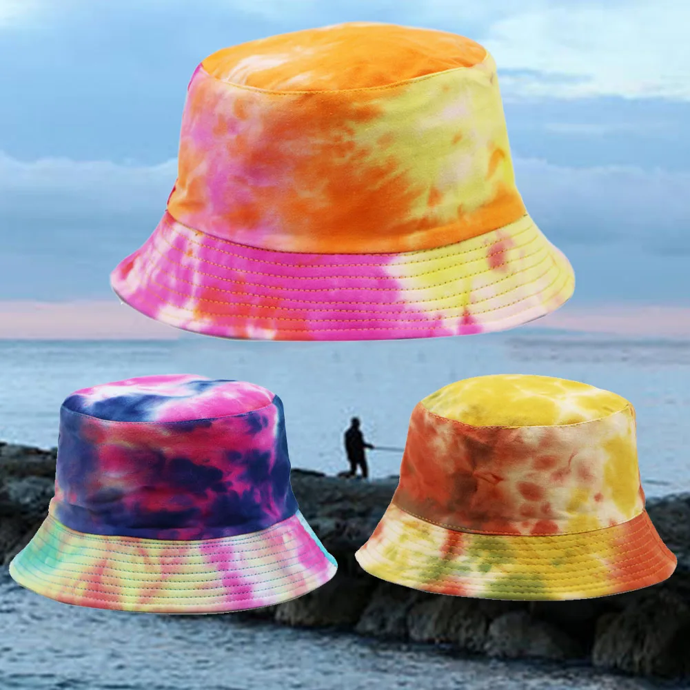 

Summer Daily Walking Tie-Dye Casual Cotton Clan Characteristics Shade Colorful Cap Lightweight Space Saving Fisherman Hat