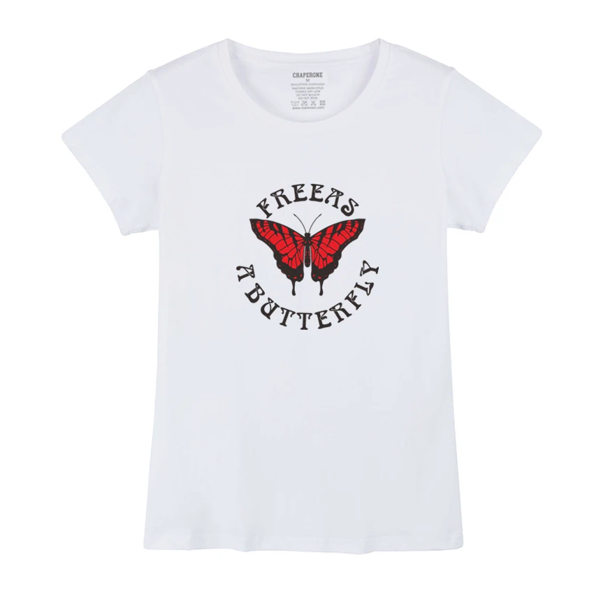 

High quality clothing chaperone brand new fashion casual cotton creative butterfly print ladies round neck T-shirt