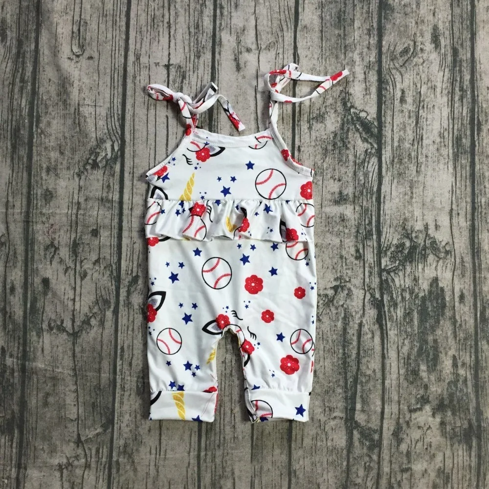 

new summer baseball season white unicorn ruffles children clothes baby girls boutique outfits ruffles milk silk romper Toddler