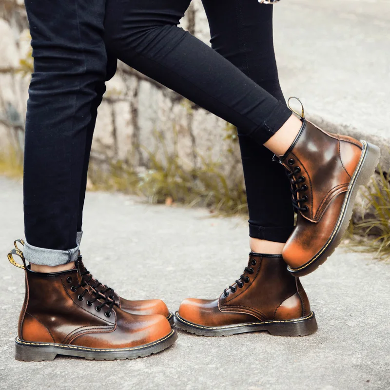 Стильный Для мужчин Для женщин удобные кожаные кроссовки водонепроницаемые туристические ботинки человек Пеший туризм; нескользящая обувь для улицы; ботильоны в байкерском стиле; сапоги