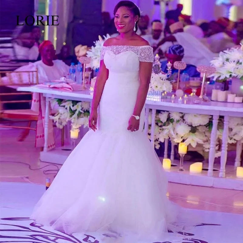 Vestidos De Novia African Sexy Wedding Dresses 2017 New Arrival Boat Neck Pearls Beaded Plus Size White Bridal Gowns Lace Up