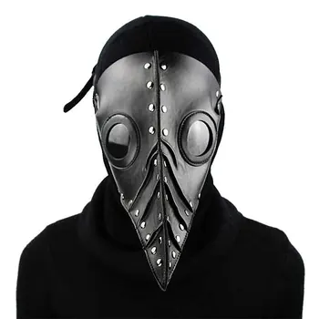 

Black PU Leather With Rivet Retro Gothic Long Beak Plague Doctor Mask Steampunk Bird Mask Cosplay Halloween Costume Accessories