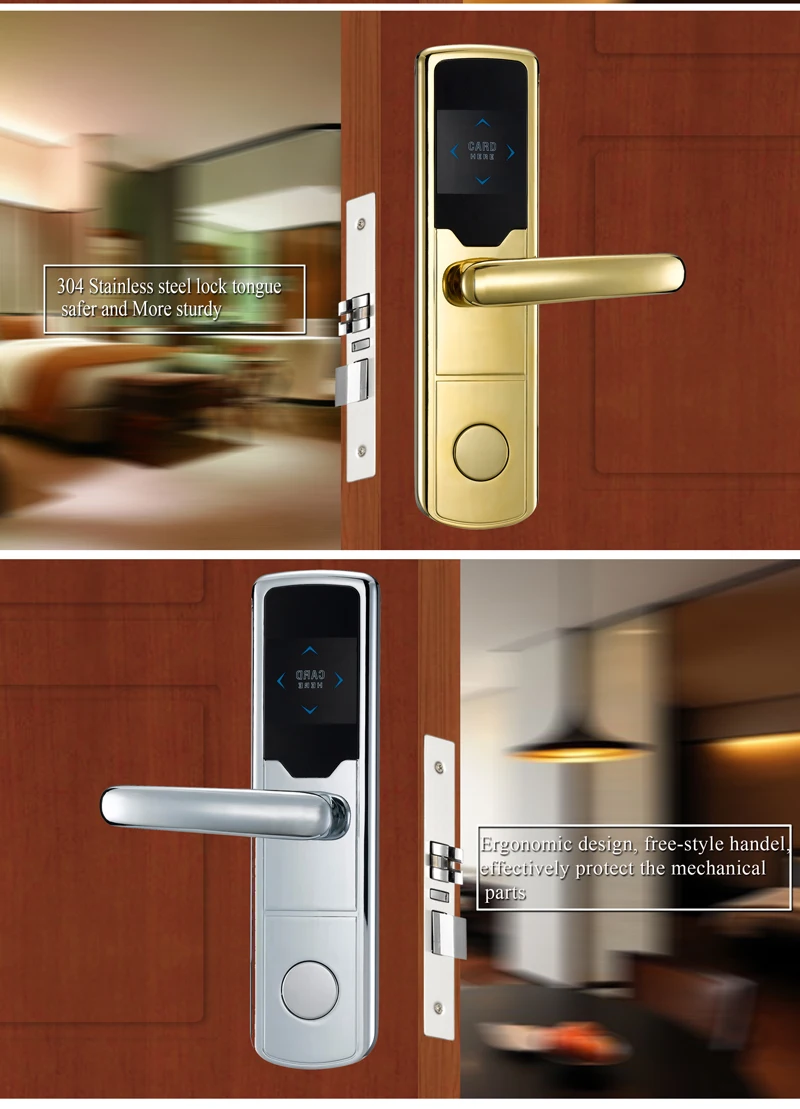 New Design Silver Electronic Door Lock Keyless RFID Smart Card Door Lock For Hotel Home Office ZAG1008 